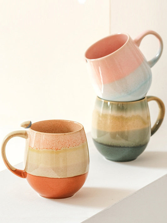 Gradient Ceramic Coffee Mugs – Large, Earthy Tones Design