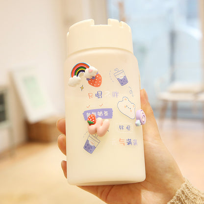 Cute Small Water Bottles with 3D Stickers and Soft Pastel Design