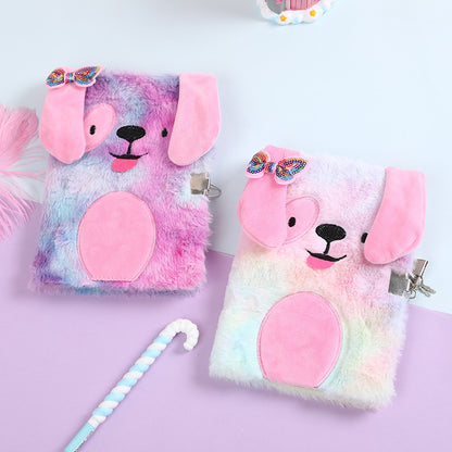 Colorful Plush Puppy Diary for Girls with Lock & Bow