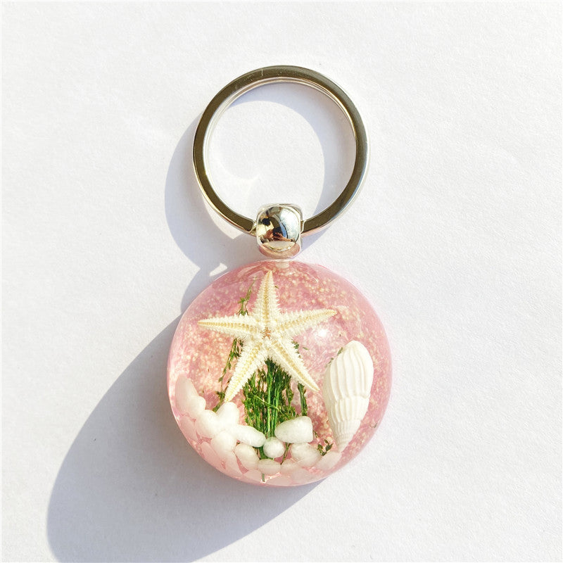 Starfish Amber Resin Keychain