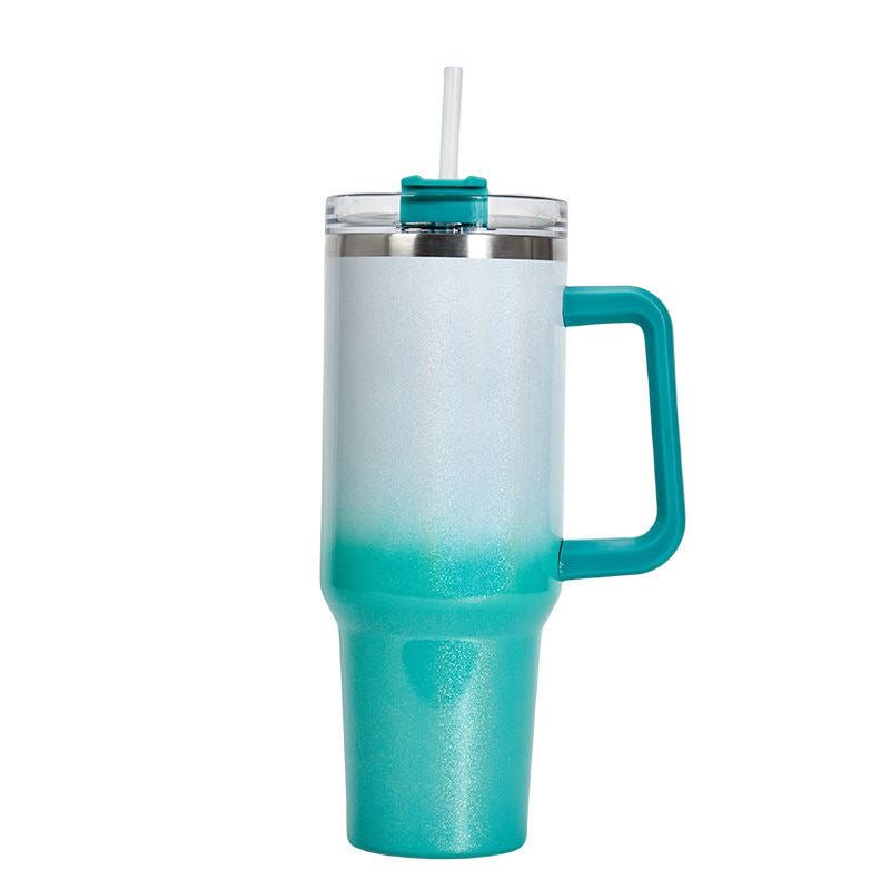 Colorful Gradient Stainless Steel Thermos Tumbler with Handle & Straw