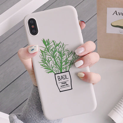 Off White Silicone Plant Phone Case with Minimal Basil Pot Design