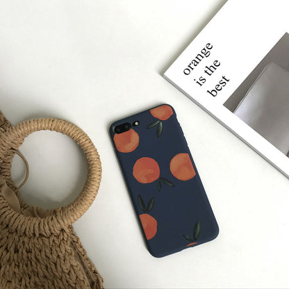 Retro Yellow & Navy Blue Orange Phone Case with Vibrant Fruit Pattern