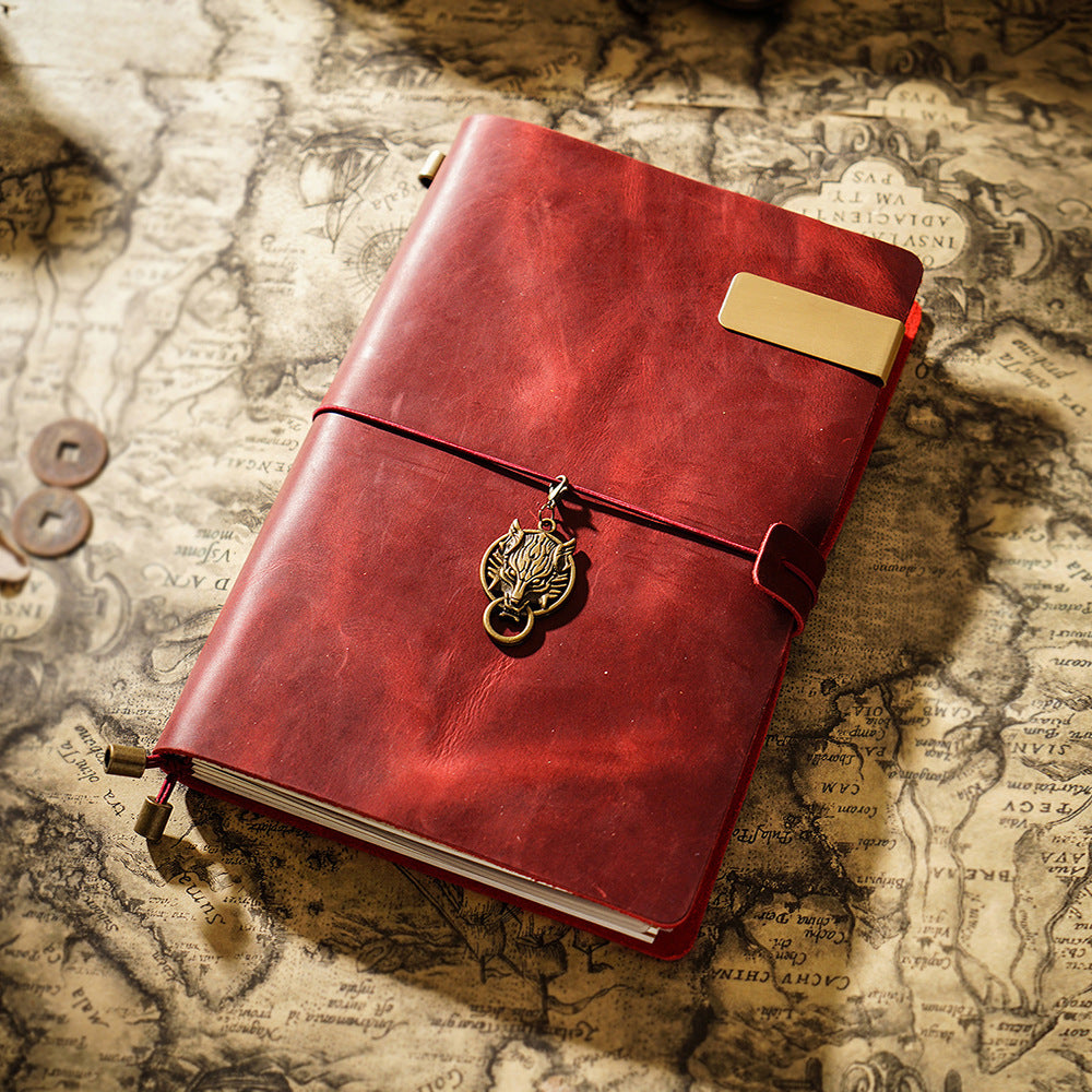 Vintage Leather Journal with Charms - Retro Adventure Design