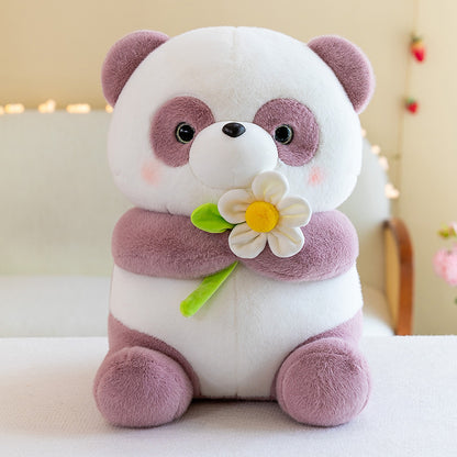 Giant Panda Plush Toys Holding Flowers in Pink & Gray Variants