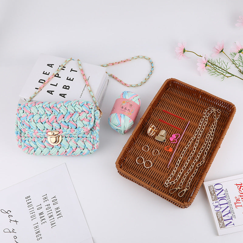 Colorful Knitted Chain Shoulder Bag with Lock for Women and With DIY Kit