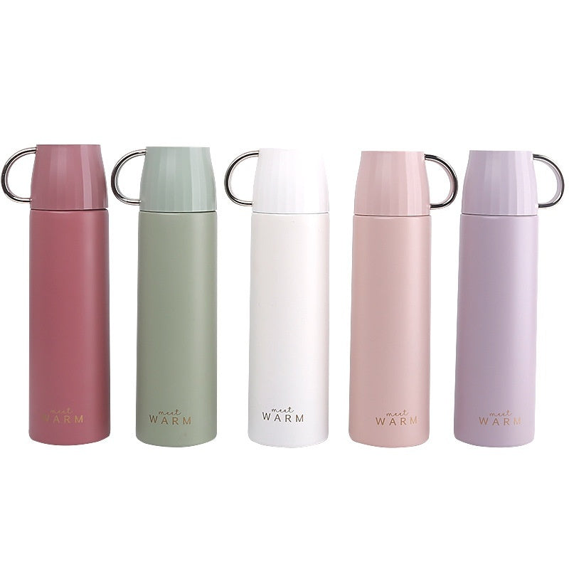 Colorful Stainless Steel Insulated Water Bottle with Cup & Cute Stickers