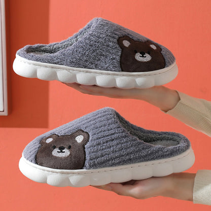 Cute Bear & Rabbit Plush Winter Slippers for Women – Thick Sole