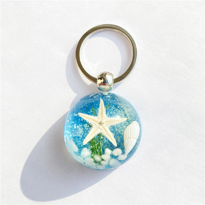 Starfish Amber Resin Keychain