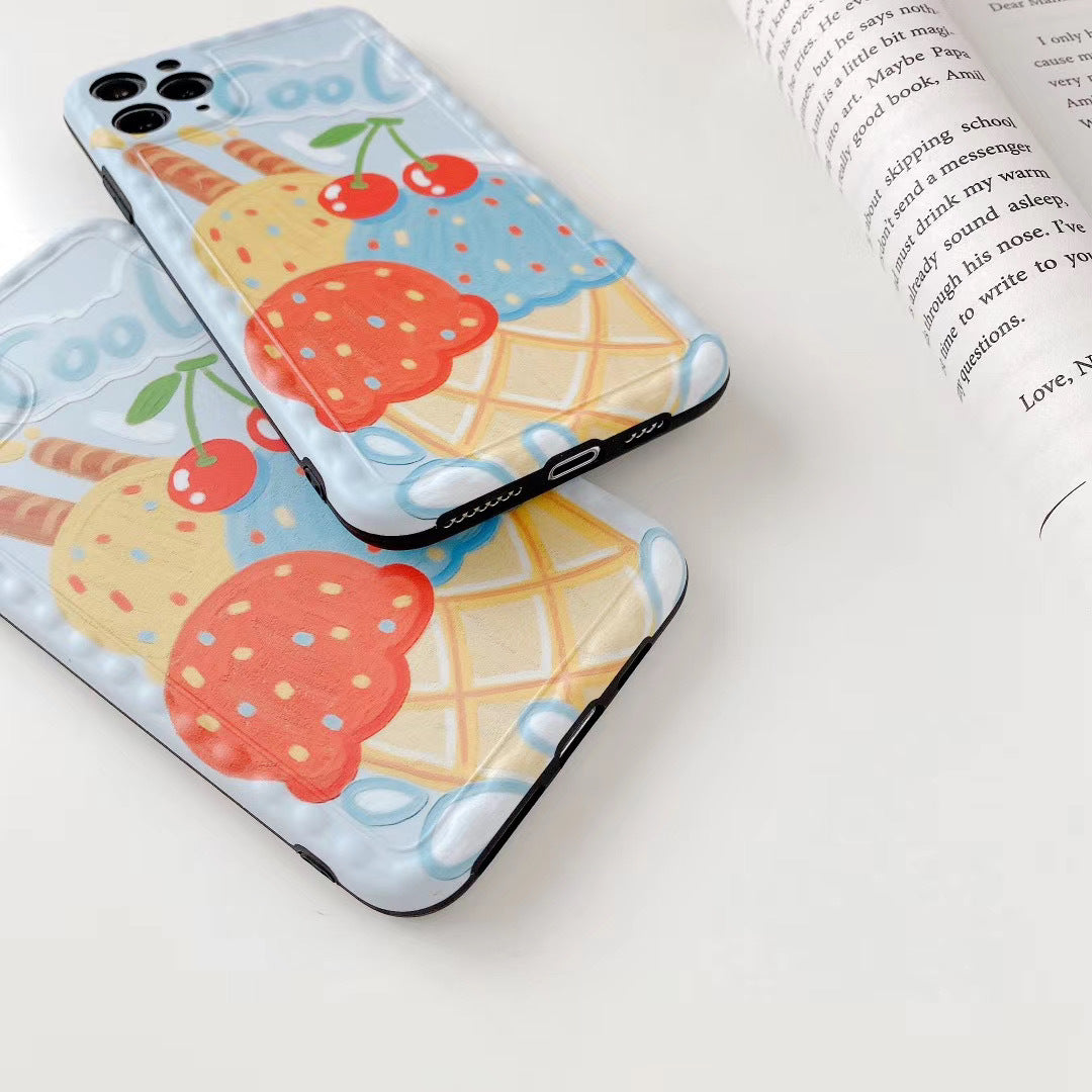 Colorful Ice Cream Phone Case – Cute Dessert Design with Cherry Top