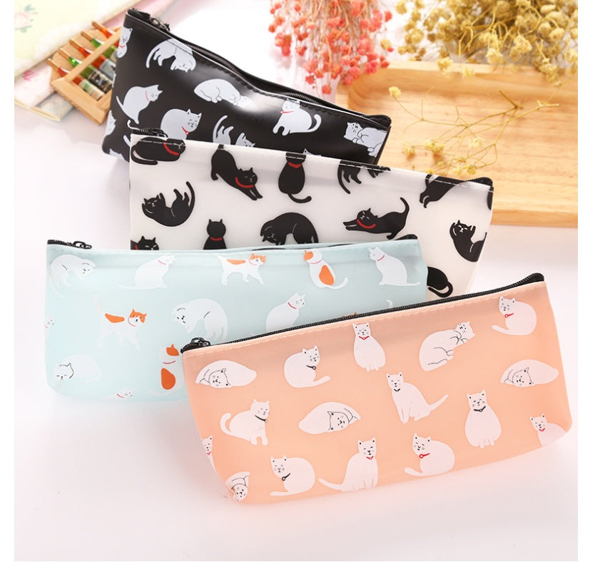 Cute Cat-Themed Silicone Zipper Pencil Case – Small & Colorful