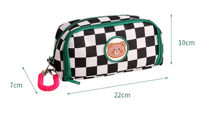 Cute Checked Japanese Cloth Pencil Case with Large Capacity & Cartoon Patches