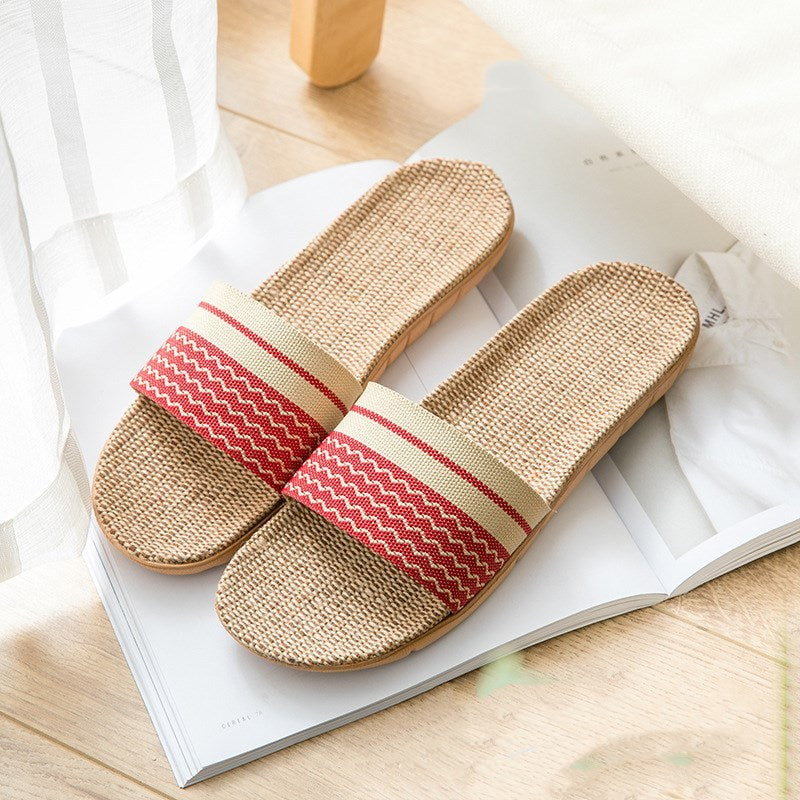 Colorful Linen Open-Toe Summer Slippers for Women – Indoor & Outdoor