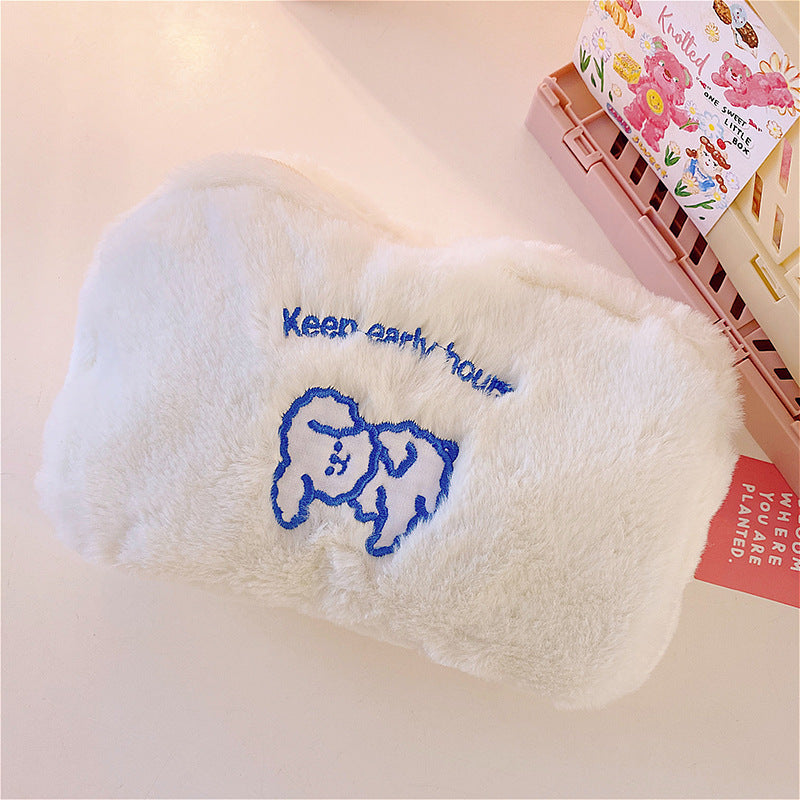 Cute Plush Dog Embroidered Makeup Pouch for Travel & Storage