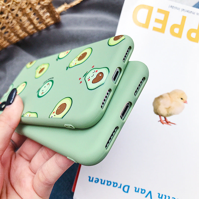 Cute Green Silicone Avocado Phone Case with Fun Cartoon Patterns