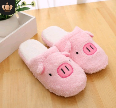 Cute Pig & Bear Plush Closed-Toe Unisex Soft Warm House Slippers