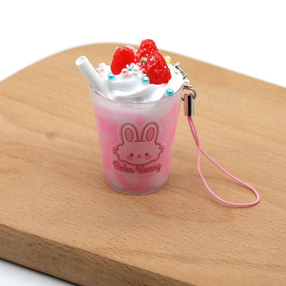 Strawberry Ice Cream Cup Bunny Keychain