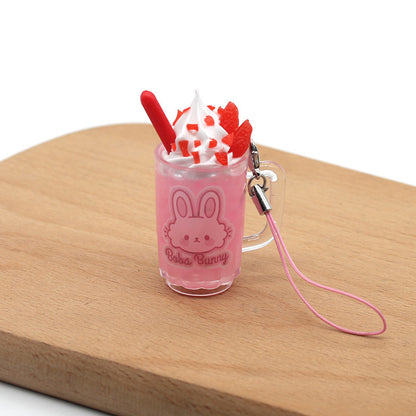 Strawberry Ice Cream Cup Bunny Keychain