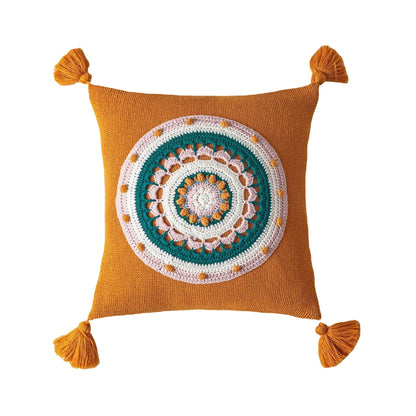 Knitted Mandala Pillow Covers with Tassels – Pink, Green, Blue, Yellow