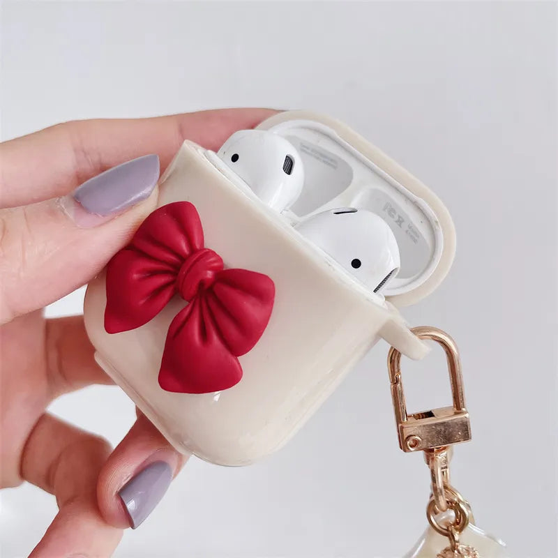 3D Red Bow AirPod Case with Pearl & Shell Charm