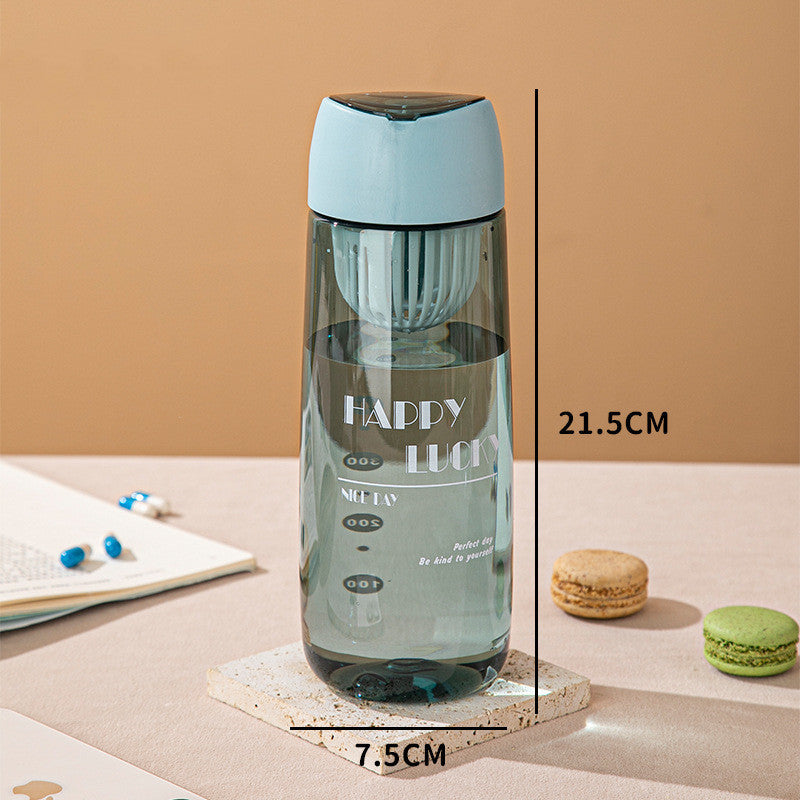 Modern Transparent Plastic Water Bottle with Strainer & Color Cap