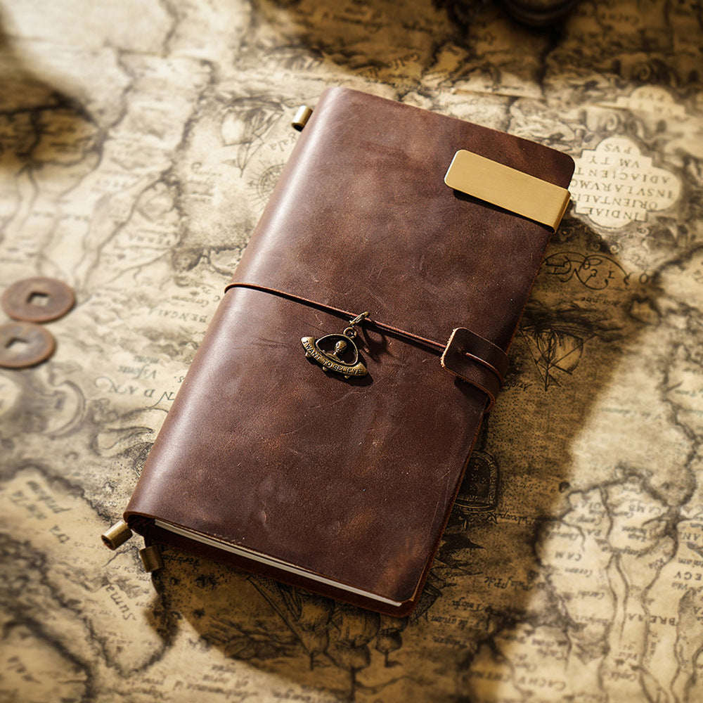 Vintage Leather Journal with Charms - Retro Adventure Design