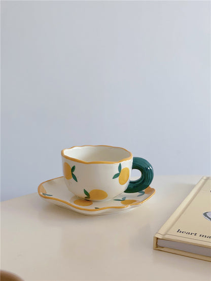 Nordic Porcelain Orange Painted Tea Cup and Saucer Set