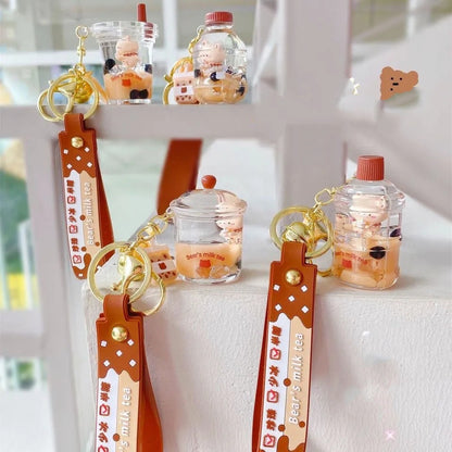 Liquid Quicksand Pearl Milk Tea Bear Keychain