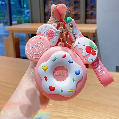 Cute Silicone Donut Coin Purse Keychain with Zipper & Earphone Case