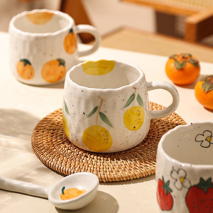 Hand-Painted Cute Ceramic Mugs – Bright Orange & Lemon Design