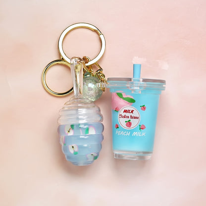 Floating Peach Teacup Lip Gloss Key Ring