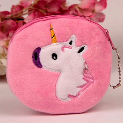 Cute Round Unicorn Plush Coin Purse with Zipper in Multiple Colors