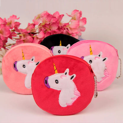 Cute Round Unicorn Plush Coin Purse with Zipper in Multiple Colors