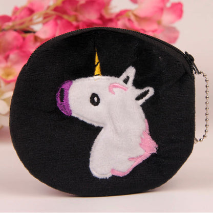 Cute Round Unicorn Plush Coin Purse with Zipper in Multiple Colors