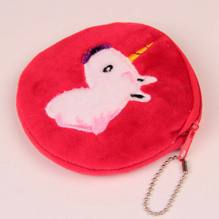 Cute Round Unicorn Plush Coin Purse with Zipper in Multiple Colors