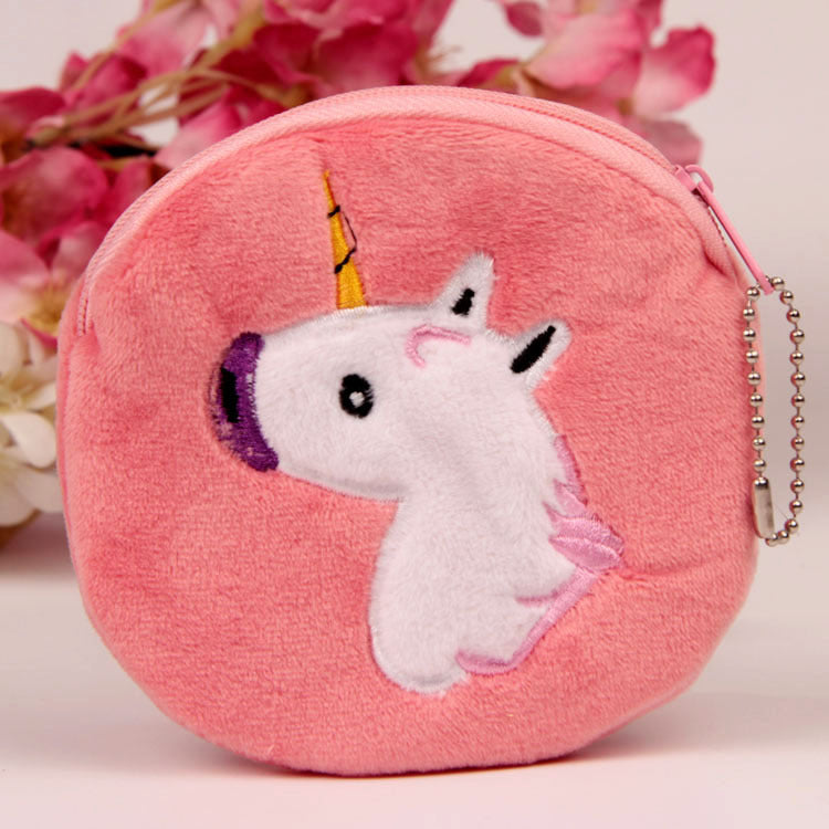 Cute Round Unicorn Plush Coin Purse with Zipper in Multiple Colors