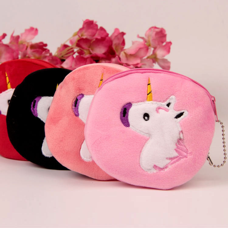 Cute Round Unicorn Plush Coin Purse with Zipper in Multiple Colors