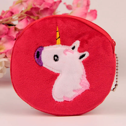 Cute Round Unicorn Plush Coin Purse with Zipper in Multiple Colors