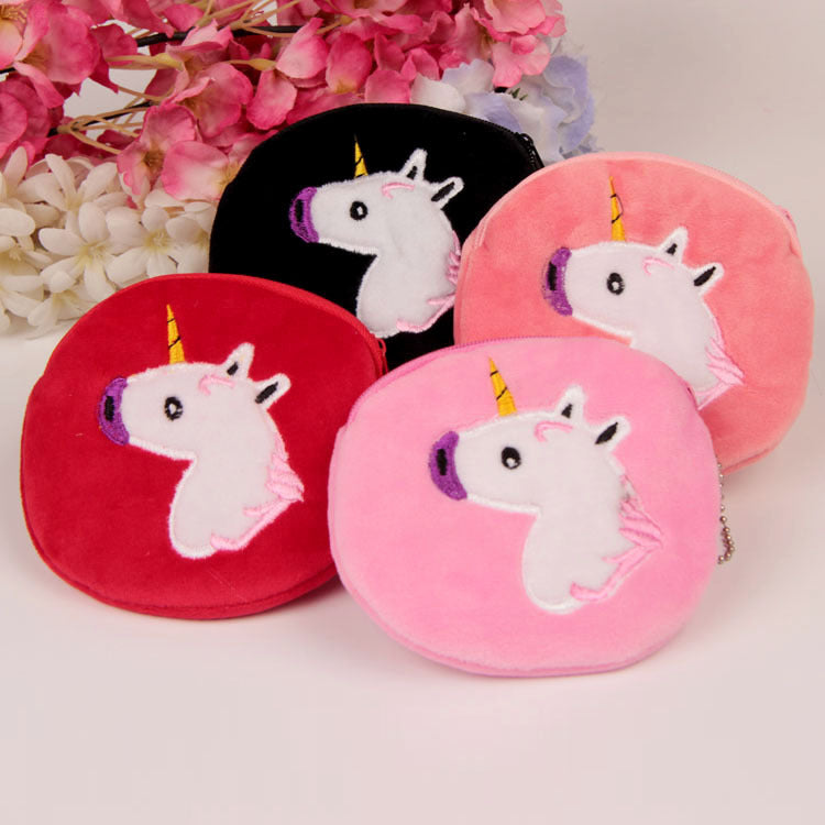 Cute Round Unicorn Plush Coin Purse with Zipper in Multiple Colors