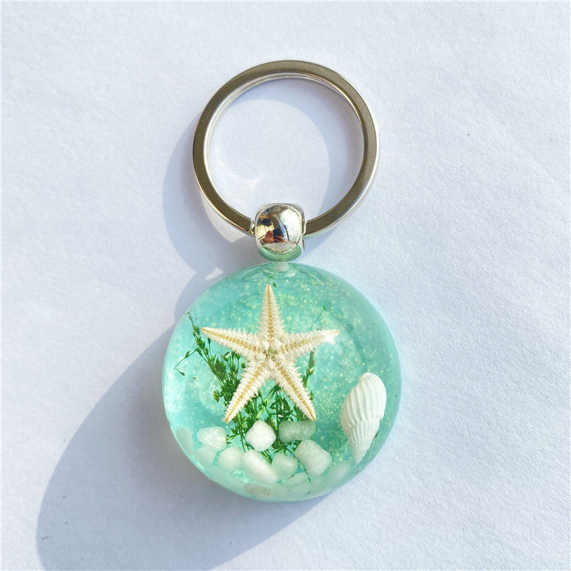 Starfish Amber Resin Keychain