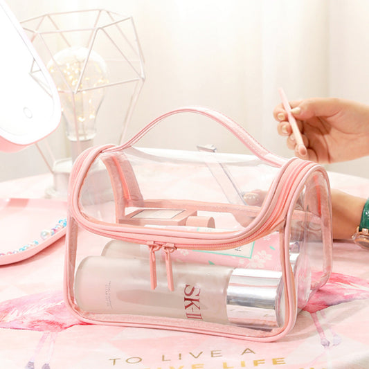 Large Transparent Waterproof Travel Makeup Bag with Zipper Closure