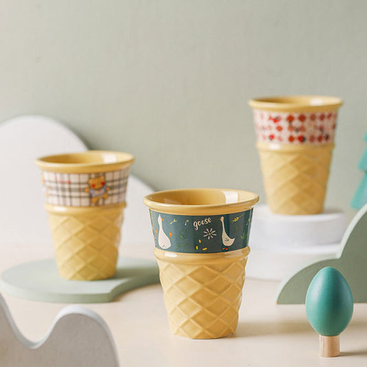 Creative Ceramic Ice Cream Cone Mugs with Animal Designs