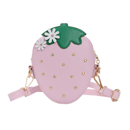 Strawberry Kids Coin Purse with Zipper and Cute Shoulder Strap