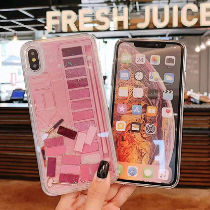 Cute Clear Korean Makeup Palette Phone Case in Pink & Purple Color