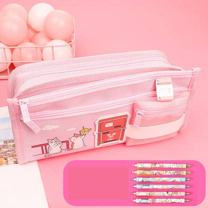 Large Capacity Cute Canvas Zipper Pencil Case for Girls