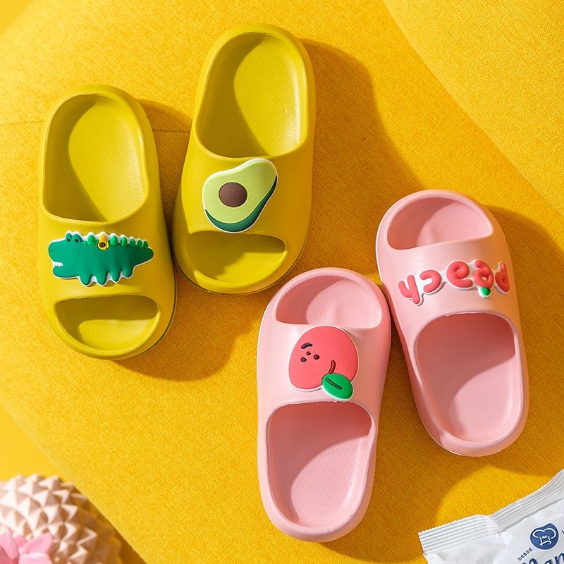 Soft Non-Slip Kids Slippers – Cute Fruit & Dino Rubber Slides