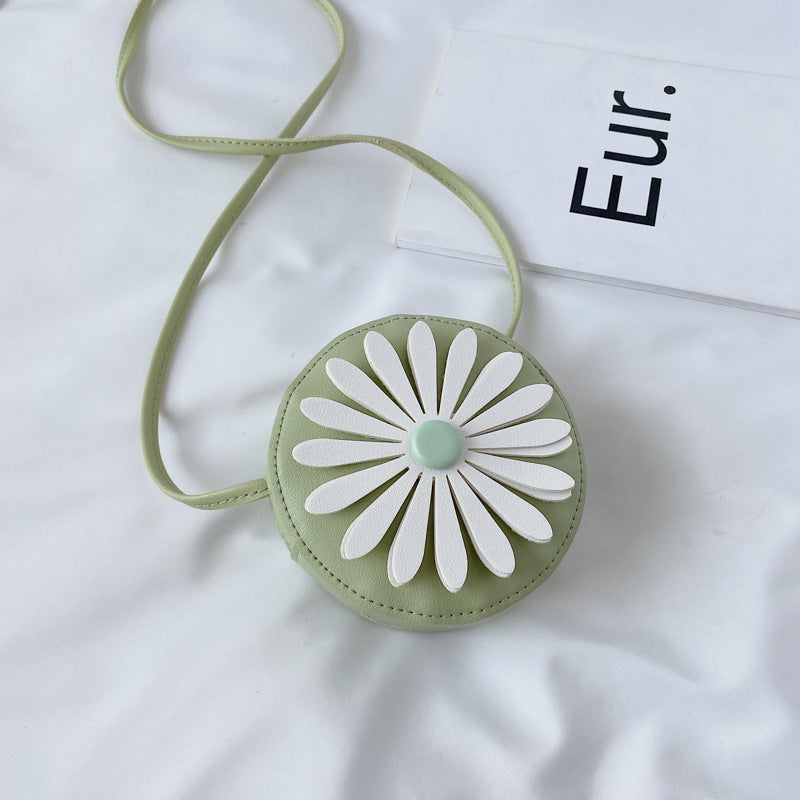 Daisy Flower Round Leather Coin Purse with Strap for Kids