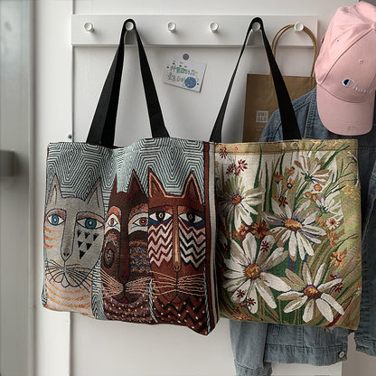 European Style Printed Tote Bag | Large Capacity Linen & Cotton Tote Bag