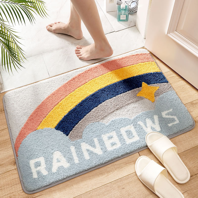 Fun Rainbow & Space-Themed Washable Door Mat | Non-Slip, Washable Floor Mat