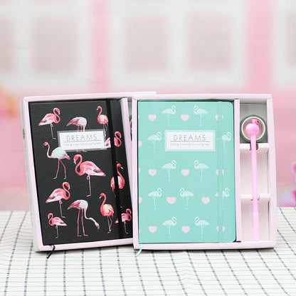 Cute Blue Flamingo Diary with Dreamy Pastel Design & Pen Set